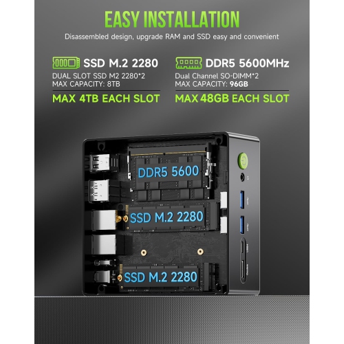 GMKtec K11 Gaming Mini PC, AMD Ryzen 9 8945HS(8C/16T, Up to 5.2GHz), 64GB DDR5 RAM 1TB SSD, Mini Desktop Computer, HDMI/Oculink/DisplayPort/USB4*2