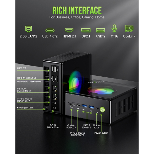 GMKtec K11 Gaming Mini PC, AMD Ryzen 9 8945HS(8C/16T, Up to 5.2GHz), 64GB DDR5 RAM 1TB SSD, Mini Desktop Computer, HDMI/Oculink/DisplayPort/USB4*2