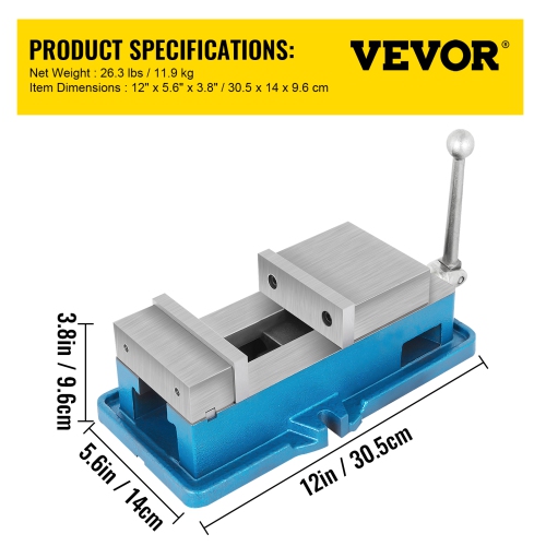 VEVOR 4-inch Non-Swivel Milling Lockdown Vise, Precision Bench Clamp, 100mm Width Drill Press Clamp, 4-inch Jaw Opening, for Milling/Drilling