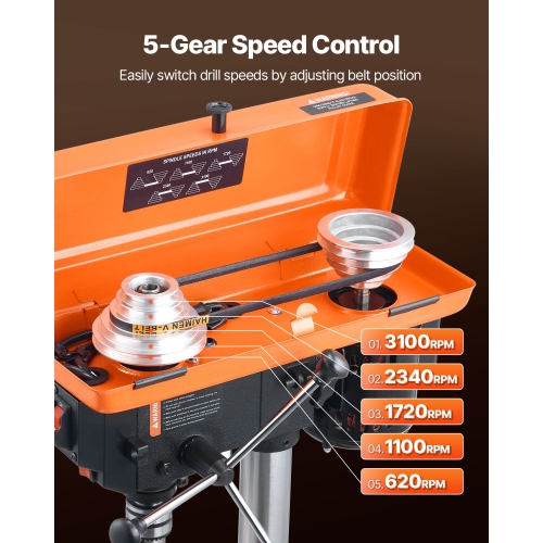 Perceuse-bancs VEVOR 8&nbsp;po, moteur à induction 2,5&nbsp;A, perceuse de table avec vitesse réglable 620/1140/1740/2340/3100 tr/min, table