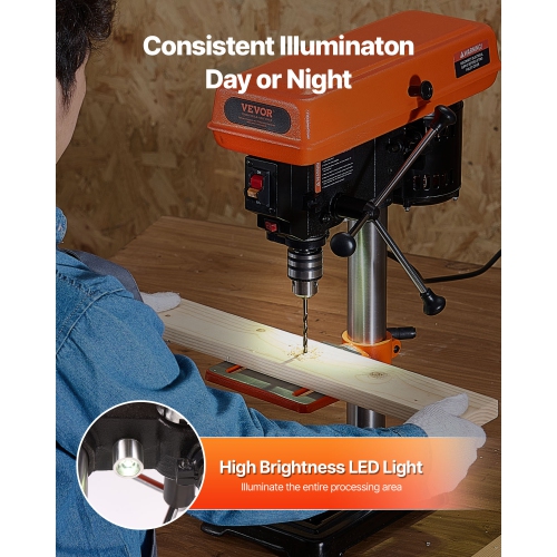 Perceuse-bancs VEVOR 8&nbsp;po, moteur à induction 2,5&nbsp;A, perceuse de table avec vitesse réglable 620/1140/1740/2340/3100 tr/min, table