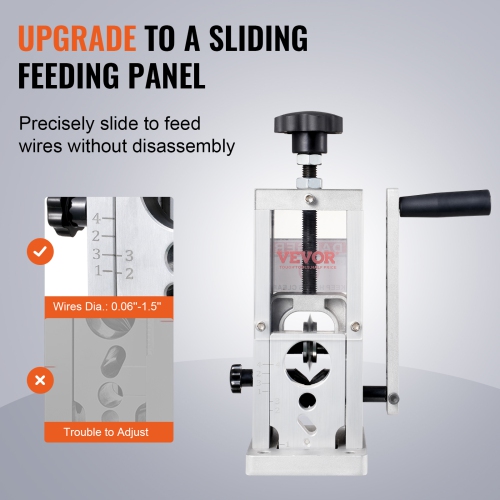 VEVOR 0.06''-1.5'' Hand-Operated Wire Stripper, Cable Removal Tool, Drill Attachment Option, Clear Depth Gauge, Lightweight Aluminum Build for