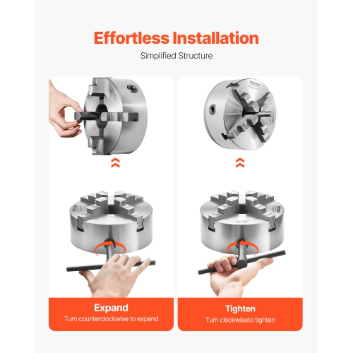 VEVOR 4-Jaw Lathe Chuck, 8in(200mm), Self-Centering, with 1 1/2in-8 Threaded Plate, 0.16-7.87in Clamping Range with T-wrench Screws, HT300 Material,