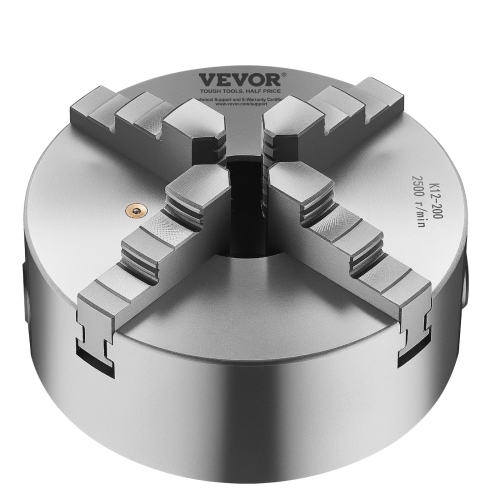 VEVOR 4-Jaw Lathe Chuck, 8in(200mm), Self-Centering, with 1 1/2in-8 Threaded Plate, 0.16-7.87in Clamping Range with T-wrench Screws, HT300 Material,