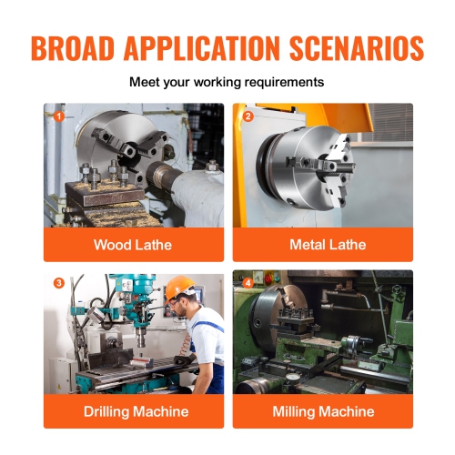 VEVOR 3-Jaw 10'' Lathe Chuck, Self-Centering, 0.24-9.84in/6-250mm Clamping Range, with T-key Screws & Hex Wrench, for Lathe 3D Printer Machining