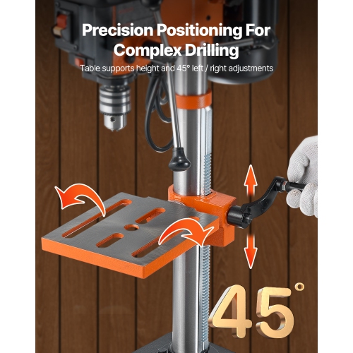 VEVOR 3.2 Amp Benchtop Drill Press, 5-Speed Adjustable with 650/1050/1800/2350/3100 RPM, 10in Swing, Cast Iron Frame, 0-45° Tilt Worktable, Work