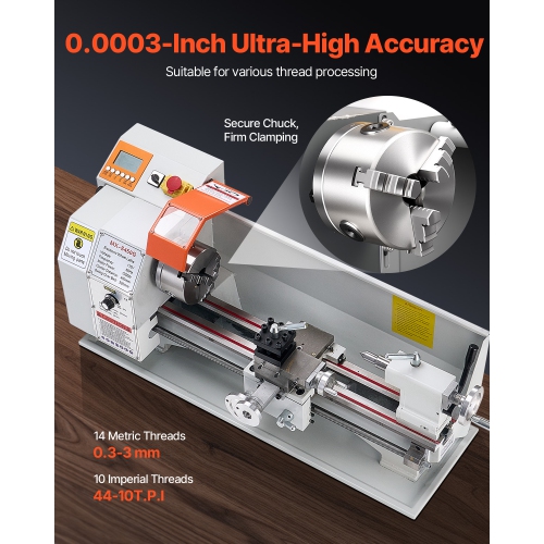 VEVOR 8x16 in Metal Lathe, 550W Benchtop Machine, 0-2500 RPM Variable Speed, with 0.0003in Spindle Accuracy, for Processing Precision Parts