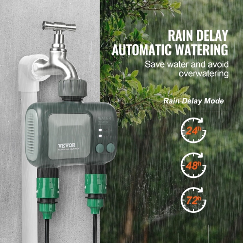 VEVOR 2 Outlets WiFi Sprinkler Timer, Smart Hose Faucet Water Timer with Brass Inlet, APP Control via 2.4Ghz WiFi or Bluetooth, Alexa/Google Voice