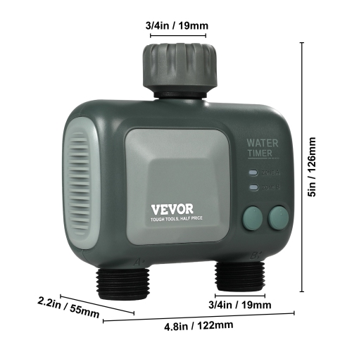 VEVOR 2 Outlets WiFi Sprinkler Timer, Smart Hose Faucet Water Timer with Brass Inlet, APP Control via 2.4Ghz WiFi or Bluetooth, Alexa/Google Voice
