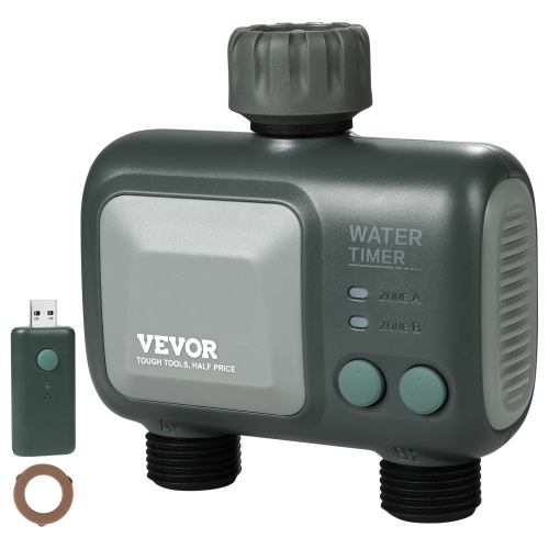 VEVOR 2 Outlets WiFi Sprinkler Timer, Smart Hose Faucet Water Timer with Brass Inlet, APP Control via 2.4Ghz WiFi or Bluetooth, Alexa/Google Voice