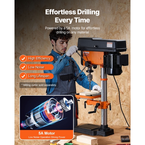 VEVOR 12 in Benchtop Drill Press, 5 Amp 120V, Variable Speed Cast Iron, 12" Swing Distance, 0-45° Tiltl Worktable with Laser Work Light, Tabletop