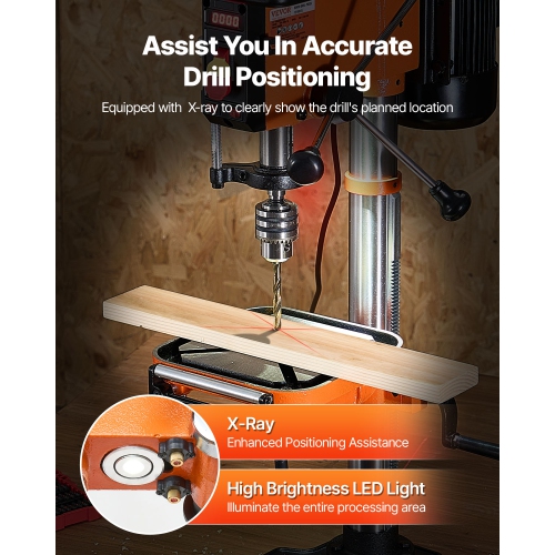 VEVOR 12 in Benchtop Drill Press, 5 Amp 120V, Variable Speed Cast Iron, 12" Swing Distance, 0-45° Tiltl Worktable with Laser Work Light, Tabletop