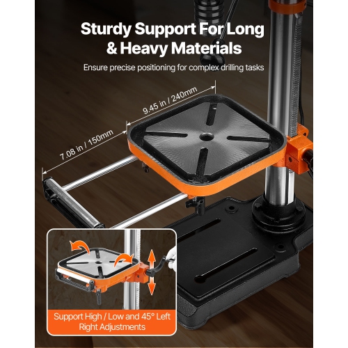 VEVOR 12 in Benchtop Drill Press, 5 Amp 120V, Variable Speed Cast Iron, 12" Swing Distance, 0-45° Tiltl Worktable with Laser Work Light, Tabletop
