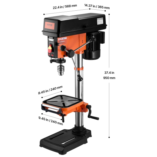VEVOR 12 in Benchtop Drill Press, 5 Amp 120V, Variable Speed Cast Iron, 12" Swing Distance, 0-45° Tiltl Worktable with Laser Work Light, Tabletop
