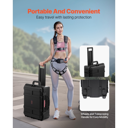 VEVOR – Étui rigide à l'épreuve des intempéries 57 x 45 x 28 avec mousse précoupée, roulettes et poignées rétractables pour la chasse, militaire,