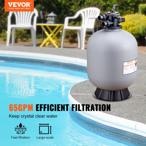 VEVOR 24-inch Sand Filter, Up to 65 GPM Flow Rate, Above ground Filter System with 7-Way Multi-Port Valve, Filter, Backwash, Rinse, Recirculate,