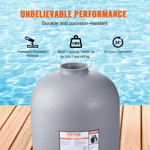 VEVOR 24-inch Sand Filter, Up to 65 GPM Flow Rate, Above ground Filter System with 7-Way Multi-Port Valve, Filter, Backwash, Rinse, Recirculate,