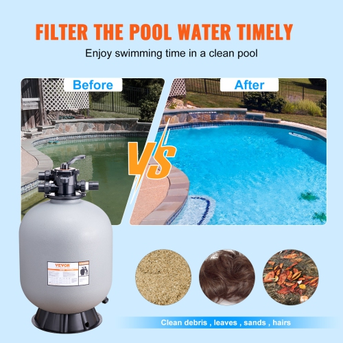 VEVOR 24-inch Sand Filter, Up to 65 GPM Flow Rate, Above ground Filter System with 7-Way Multi-Port Valve, Filter, Backwash, Rinse, Recirculate,