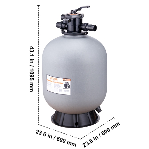 VEVOR 24-inch Sand Filter, Up to 65 GPM Flow Rate, Above ground Filter System with 7-Way Multi-Port Valve, Filter, Backwash, Rinse, Recirculate,