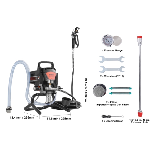 VEVOR 950W Stand Airless Paint Sprayer, 3000PSI High Efficiency, Handheld Paint Sprayers for Home Interior and Exterior Furniture and Fences, Fine