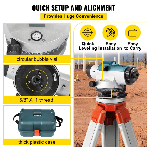 VEVOR 26X Automatic Optical Level, Optical Auto Level Kit, High Precision Height/Distance/Angle Level Measure, with Magnetic Dampened Compensator,