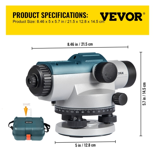 VEVOR 26X Automatic Optical Level, Optical Auto Level Kit, High Precision Height/Distance/Angle Level Measure, with Magnetic Dampened Compensator,