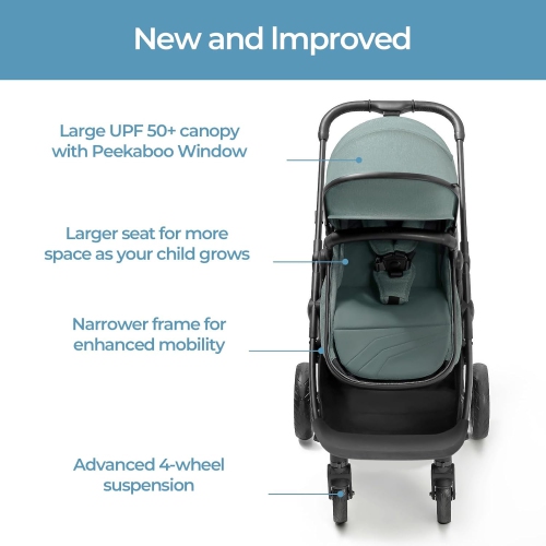 Poussette convertible 2-en-1 Wiz de Mompush avec mode berceau, poussette pliable pour bébé avec siège réversible et grand auvent avec FPU 50+