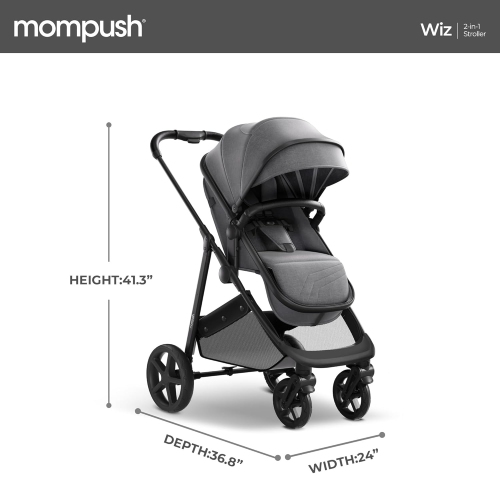 Mompush Wiz 2-in-1 Convertible Baby Stroller with Bassinet Mode, Foldable Infant Stroller with Reversible Seat and Large UPF 50+ Canopy