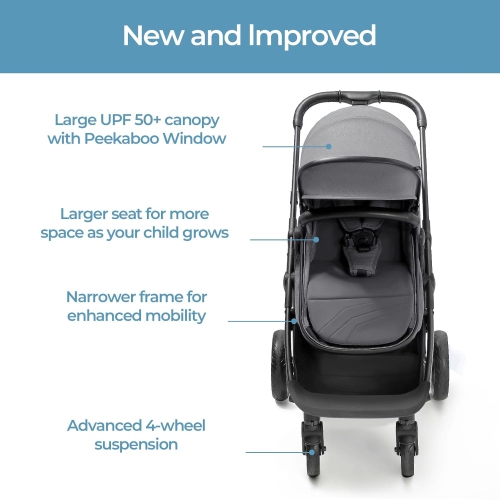 Mompush Wiz 2-in-1 Convertible Baby Stroller with Bassinet Mode, Foldable Infant Stroller with Reversible Seat and Large UPF 50+ Canopy