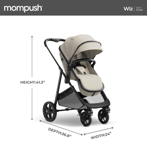 Poussette convertible 2-en-1 Wiz de Mompush avec mode berceau, poussette pliable pour bébé avec siège réversible et grand auvent avec FPU 50+