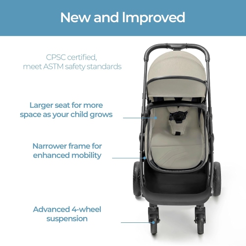 Poussette convertible 2-en-1 Wiz de Mompush avec mode berceau, poussette pliable pour bébé avec siège réversible et grand auvent avec FPU 50+