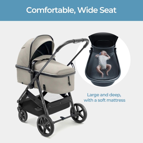 Poussette convertible 2-en-1 Wiz de Mompush avec mode berceau, poussette pliable pour bébé avec siège réversible et grand auvent avec FPU 50+