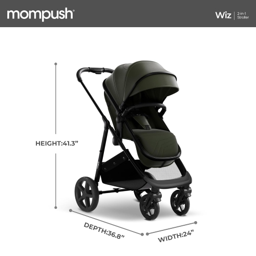Poussette convertible 2-en-1 Wiz de Mompush avec mode berceau, poussette pliable pour bébé avec siège réversible et grand auvent avec FPU 50+