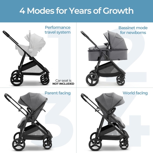Poussette convertible 2-en-1 Wiz de Mompush avec mode berceau, poussette pliable pour bébé avec siège réversible et grand auvent avec FPU 50+