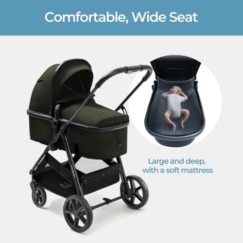 Poussette convertible 2-en-1 Wiz de Mompush avec mode berceau, poussette pliable pour bébé avec siège réversible et grand auvent avec FPU 50+