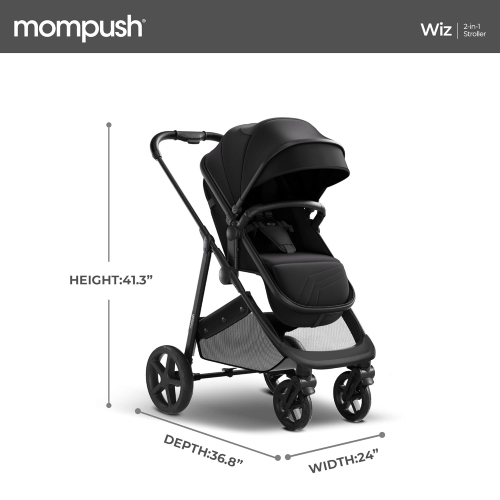Poussette convertible 2-en-1 Wiz de Mompush avec mode berceau, poussette pliable pour bébé avec siège réversible et grand auvent avec FPU 50+