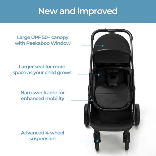 Poussette convertible 2-en-1 Wiz de Mompush avec mode berceau, poussette pliable pour bébé avec siège réversible et grand auvent avec FPU 50+