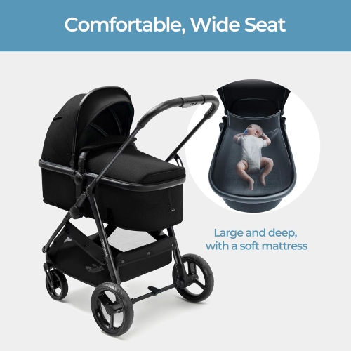 Poussette convertible 2-en-1 Wiz de Mompush avec mode berceau, poussette pliable pour bébé avec siège réversible et grand auvent avec FPU 50+