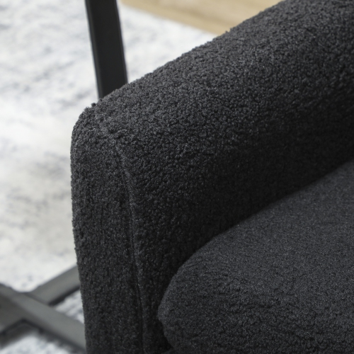 HOMCOM Teddy Fabric Accent Chair, Upholstered Armchair, Mid-Century Modern Living Room Chair with Wood Legs and Wide Padded Seat, Black
