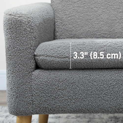 HOMCOM Teddy Fabric Accent Chair, Upholstered Armchair, Mid-Century Modern Living Room Chair with Wood Legs and Wide Padded Seat, Grey