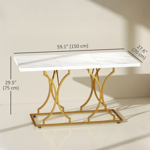 HOMCOM 59-Inch Dining Table for 6, Modern Marble-Pattern Kitchen Dinner Table with Metal Pedestal for Home, Dining Room, White