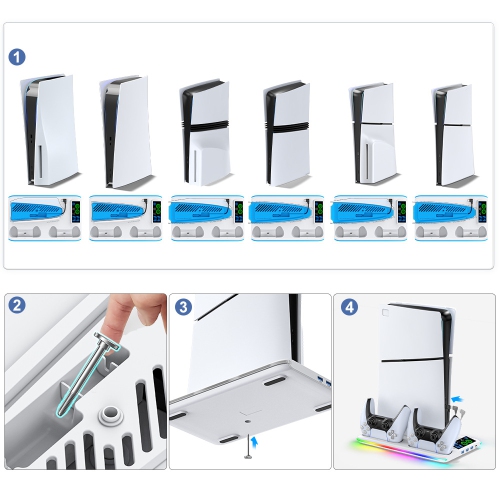 PS5/Slim/Pro game console universal cooling fan base RGB light PS5 handle charger headphone hanger