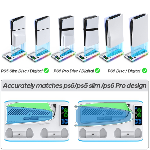 PS5/Slim/Pro game console universal cooling fan base RGB light PS5 handle charger headphone hanger