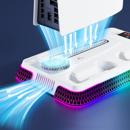 PS5PRO/PS5Slim/PS5 Multi-function Console Cooling Base Colorful Base PS5 Controller Charging - Piano Model with Colorful White