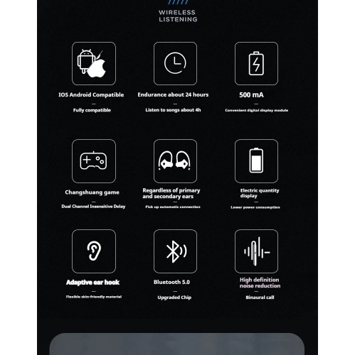 Écouteurs Bluetooth à suppression du bruit Crochet auriculaire sans fil 5,0 Bluetooth Écouteurs LED écran numérique sport - Jaune