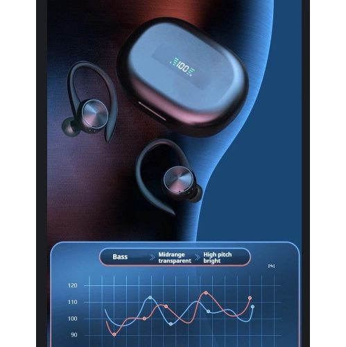 Écouteurs Bluetooth à suppression du bruit Crochet auriculaire sans fil 5,0 Bluetooth Écouteurs LED écran numérique sport - Jaune