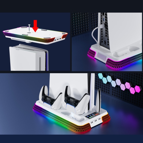 PS5PRO/PS5Slim/PS5 Multi-function Console Cooling Base Colorful Base PS5 Controller Charging - Piano Model with Colorful Black