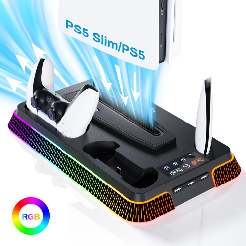 PS5PRO/PS5Slim/PS5 Multi-function Console Cooling Base Colorful Base PS5 Controller Charging - Piano Model with Colorful Black