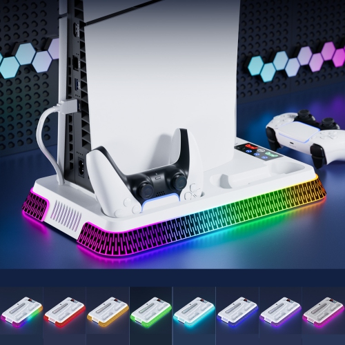 PS5PRO/PS5Slim/PS5 Multi-function Console Cooling Base Colorful Base PS5 Controller Charging - Diamond Model with Colorful Black