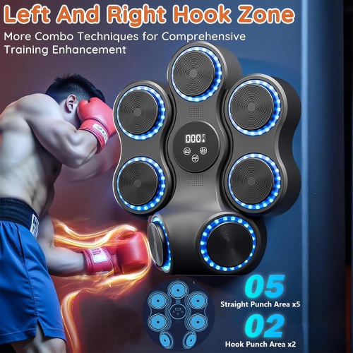 Machine de boxe musicale pour adultes, jeu de fléchettes musical mural, équipé de gants de boxe pour adultes et enfants